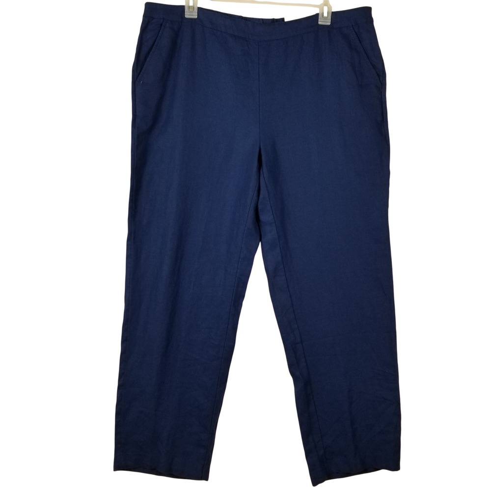 Chicos 100% Linen Elastic Pull‎ On Straight Leg Pants  Blue US 20 Tall NEW